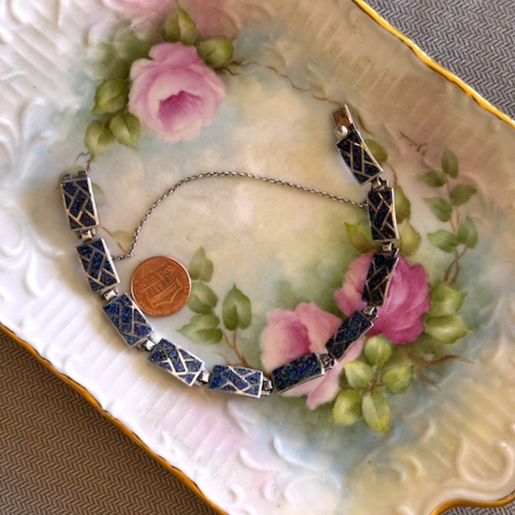 Margot de Taxco Blue Confetti Enamel Sterling Silver Bracelet & earrings - Picture 7 of 13